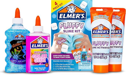 Elmer’s Fluffy Slime Kit, Includes Elmer’s Translucent Color Glue, Elmer’s Glitter Glue, Elmer’s Fluffy Slime Activator, 4 Count
