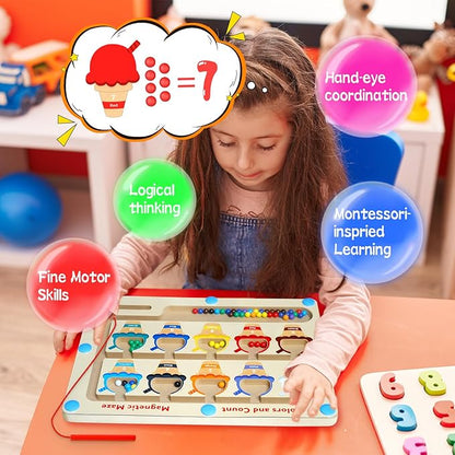 Magnetic Color and Number Maze - Toddler Toys for 3 4 5 Year Old, Wooden Color Matching & Counting Puzzle Board-Toddler Fine Motor Skills Learning Toys Holiday & Birthday Gifts for Kids
