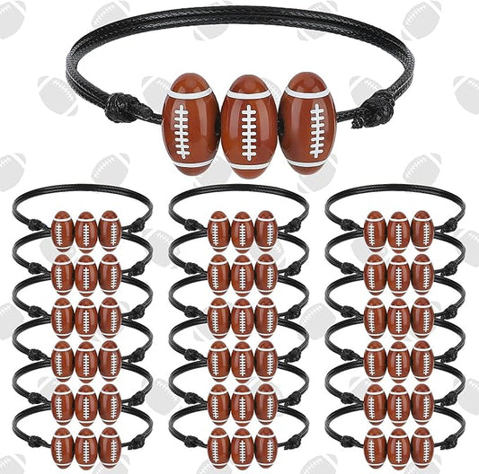 20 Pcs Football Beads Bracelets Football Party Favors Sport Theme Charm Bracelets Bulk Adjustable Braided Football Gifts Sports Fan Football Bracelets for Boys Girls Adults Birthday Favors Decoration