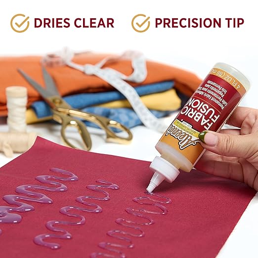 Aleene's Fabric Fusion Glue 4 oz, Permanent and Washable Adhesive, No-Sew Fabric Glue for Clothing, Denim, Polyester, Cotton, Flannel Materials, Dries Flexible