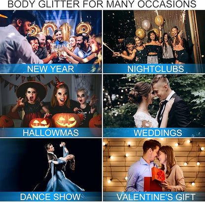 Starlight Silver Face and Body Glitter Gel for Women Kids, Long Lasting Holographic Chunky Hair Eye Glitter Shimmer Makeup for Singer Concert Music Festival Rave Accessories, 1oz