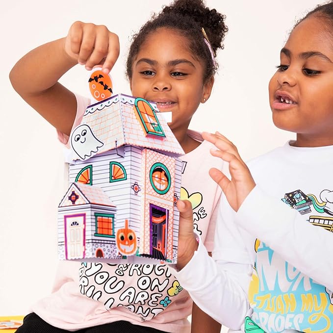 Highlights for Children Halloween Craft Kit for Kids Ages 3+ Build and Color Spooky Haunted House, DIY Googly Eye Pumpkin Garland, Colorful Stickers and More