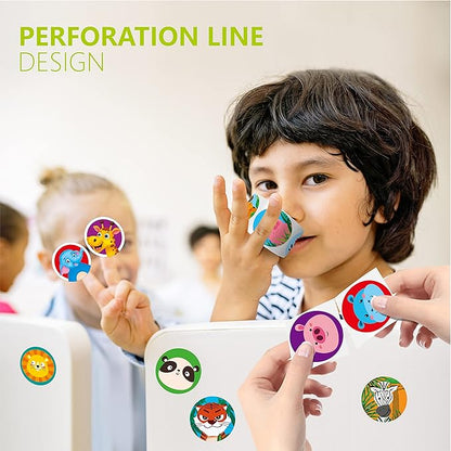 1800 PCS Round Animal Stickers, 36 Designs Adorable Cartoon Teacher Reward Encouragement Stickers for Kids, Party Decoration Sticker for School Classroom Home with Perforation Line(1” Each, 3 Rolls)