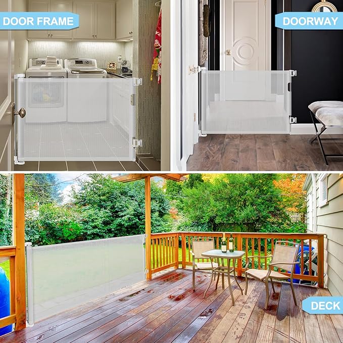 80 Inch Baby Gate Extra Wide Retractable Dog Gate Mesh Baby Gate Outdoor Baby Gates for Decks Indoor Mesh Gate Retractable Pet Gate Doorway Gate Safety Gates for Stairs Babies Kids gate (Light Gray)