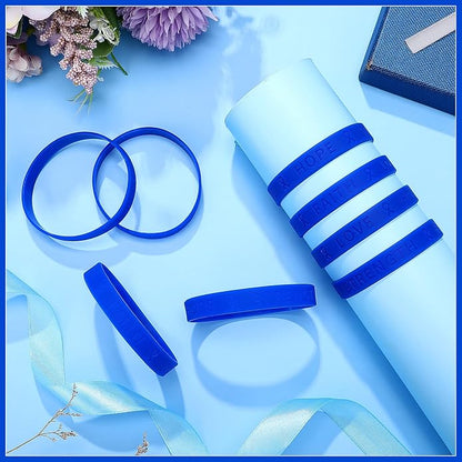 Bucherry Child Abuse Awareness Colon Cancer Bracelets Bulk Blue Ribbon Awareness Bracelets Rubber Wristband Embossed Silicone Bracelet for Public Party Favors Girls Boys Child