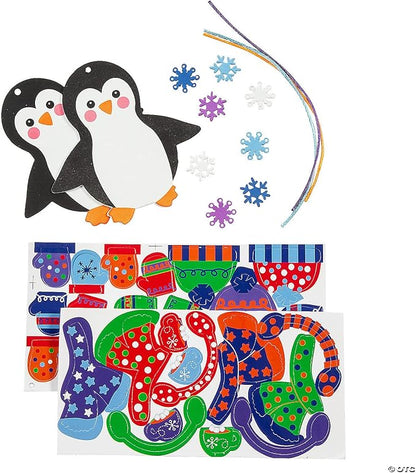 Fun Express Penguin Foam Christmas Ornaments Crafts for Kids - Makes 12 - DIY Activities