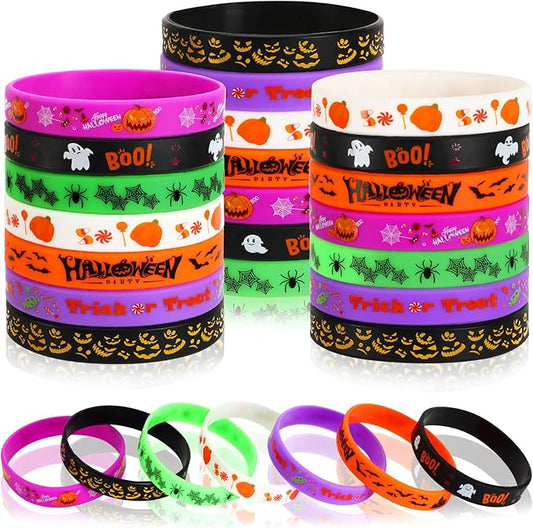 JUNEBRUSHS 42pcs Halloween Party Favors Silicone Bracelets Rubber Wristbands for Halloween Party Decorations Accessories Trick or Treat Goodie Bag Stuffers Fillers Supplies(7 Designs)