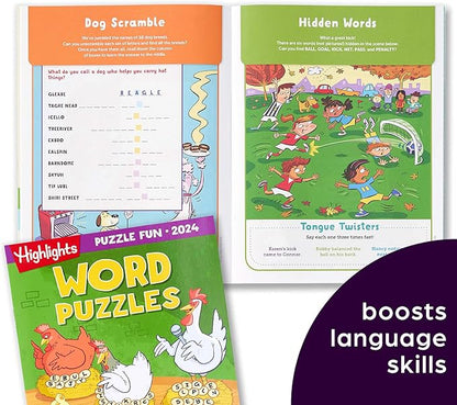 Highlights Puzzle Fun 2024 Puzzle Books for Kids Ages 6 and Up, 4-Book Set of Brain Teasers, Mazes, Word Puzzles and More Travel-Friendly Screen Free Brain-Boosting Activities