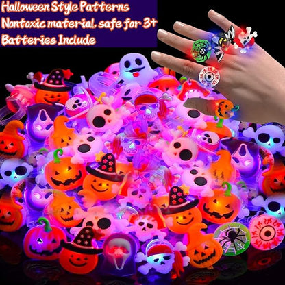 62 Pcs Halloween Party Favors for Kids Rotating Fidget Spin Light up Necklaces LED Bracelets Flash Rings Halloween Toys Glow in The Dark Halloween Party Supplies Gift Halloween Treat Goodie Bag Filler