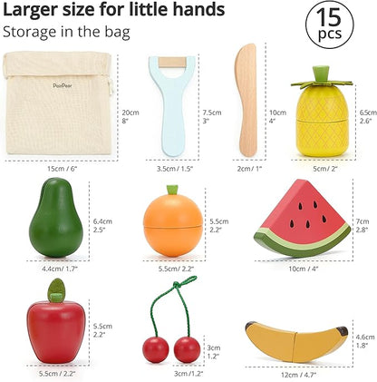 PairPear Wooden Toys Play Food Sets for Kids Kitchen, Kids Toy Food Cutting Vegetables Set for Toddlers 3+ Years Old, Pretend Food Play Kitchen Accessories for Girls and Boys