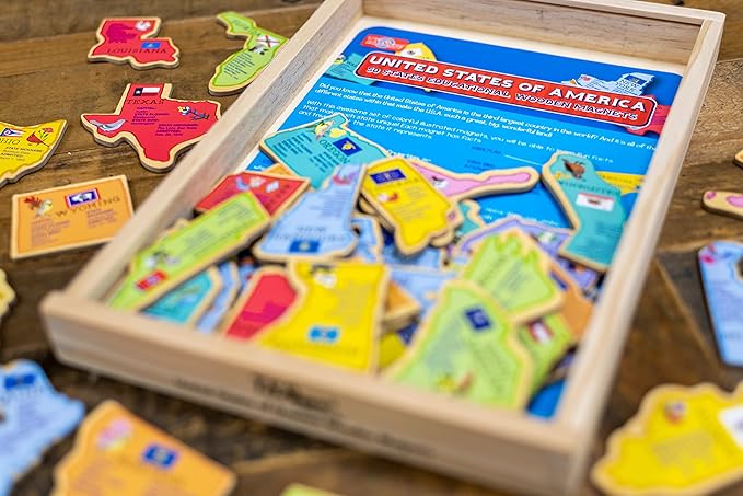 Bendon TS Shure United States USA Map 50-Piece Educational Wooden Learning Magnets 50476