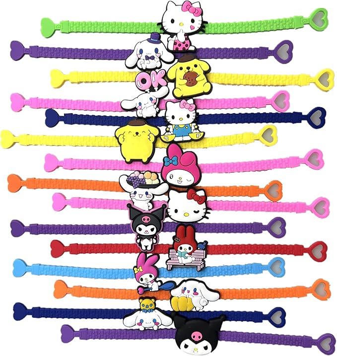 15 Pack Rubber Bracelets Wristband Bracelets for Birthday Party Supplies Favors Prize Rewards (15PCS Sanriooo)