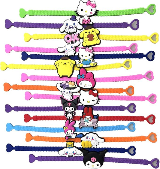 15 Pack Rubber Bracelets Wristband Bracelets for Birthday Party Supplies Favors Prize Rewards (15PCS Sanriooo)