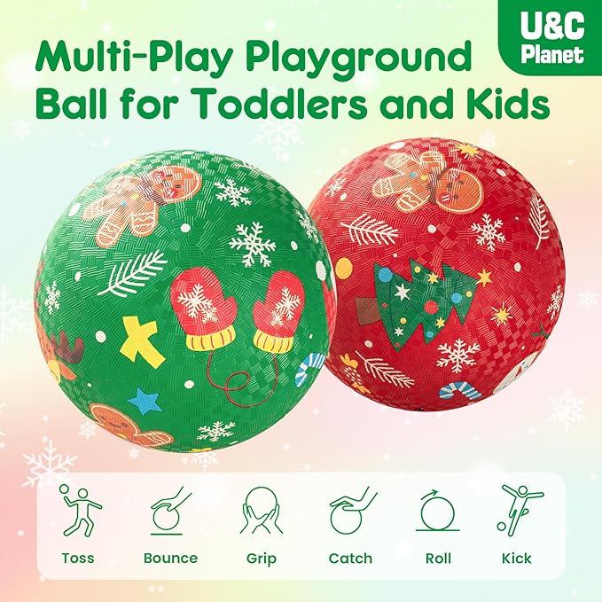U&C Planet Playground Balls for Toddlers 1-3, 2 Pack 6 inch 8.5 inch Kickball for Kids Outdoor Indoor, Catoon Rubber Balls with Pump, Child Gift for Boys Girls 1-3 3-5 5-10