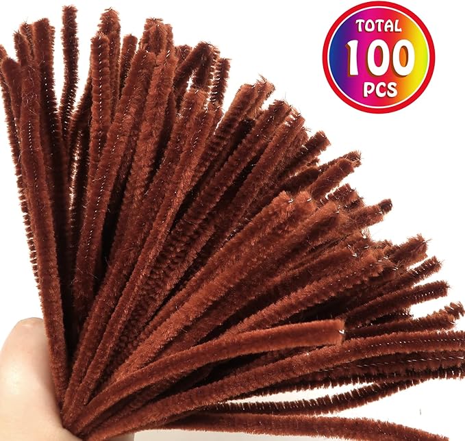 TOAOB 100pcs Pipe Cleaners Brown Chenille Stems 6mm x 12 Inch Fuzzy Sticks Craft Supplies for Art DIY Crafts Decorations