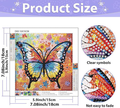 hkejoi Butterfly Diamond Art Painting Kits for Kids with Frame,Butterfly Diamond Art for Kids Ages 4-6-8-12,Easy Kids Gem Art Kit with Cartoon Box for Gift Home Wall Decor 7x7 inch