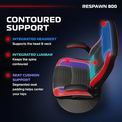RESPAWN 800 Racing Style Gaming Rocker Chair, Rocking Gaming Chair, in Red RSP 800 BLK RED