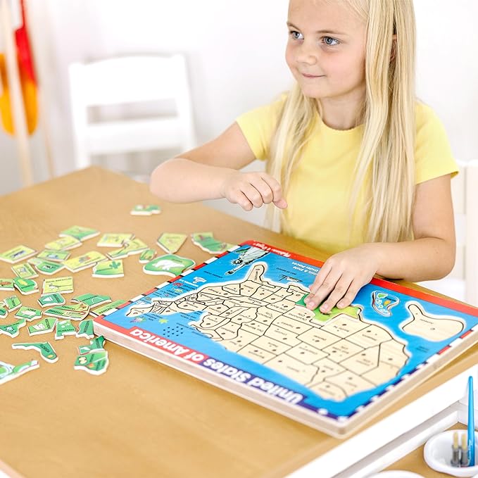 Melissa & Doug USA Map Sound Puzzle - Wooden Puzzle With Sound Effects (40 pcs)