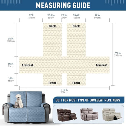 TAOCOCO 100% Waterproof Loveseat Recliner Cover-Recliner Cover with Non-Slip Granule, Recliner Chair Covers with Elastic Band,Washable Recliner Chair/Protector for Pets(Sky Blue, 2 Seater)