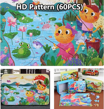100PCS Kids Puzzles Wooden Block Jigsaw Puzzles for Kids Ages 6-8 8-10 10-12 Educational Learning Toys Set for Boys and Girls(Cat)