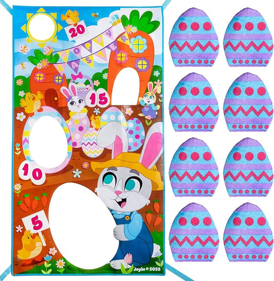 JOYIN Easter Toss Game Board Including 2 Large Toss Game Board with 8 Egg Bean Bag, Bunny for Kids, Teens and Adults Family School Indoor Outdoor Easter Hunt Party, House Yard Carnival Game