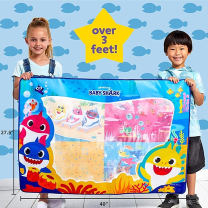 Baby Shark Water Drawing Mat by Horizon Group USA, Includes Reusable 40-Inch Water Drawing Mat, Refillable Water Brush & Pens, Stencils, Mess-Free Water Art for Toddlers, Age 3+