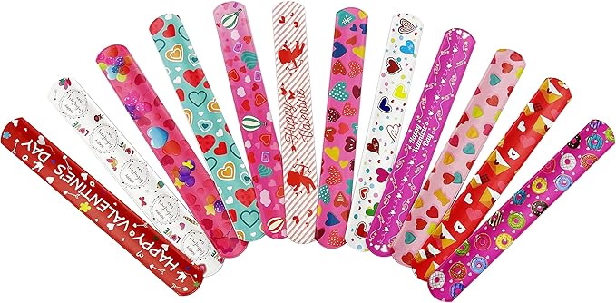 Valentine Slap Bracelets for Kids Valentines Day Slap Bracelets Bulk for Boys and Girls Holiday Slap Bracelet Party Favors Supplies Classroom Prizes Exchanging Gifts (24)