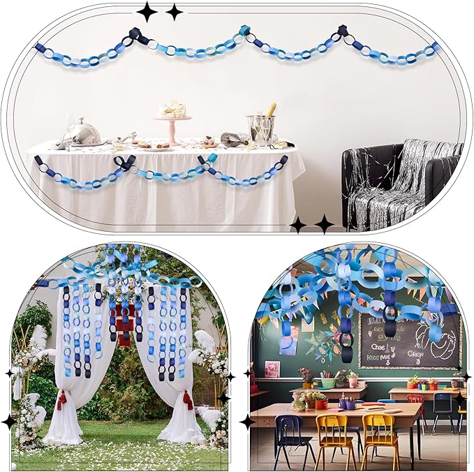 CHRORINE 600Pcs Colorful Paper Chains Strips for Birthday Party Decorations DIY Crafts Supplies (Blue, 1 x 7.08 inches)