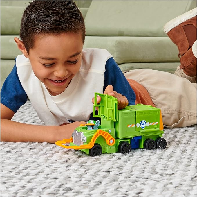 Paw Patrol, Big Truck Pup’s Rocky Transforming Toy Trucks with Collectible Action Figure, Kids Toys for Ages 3 and up