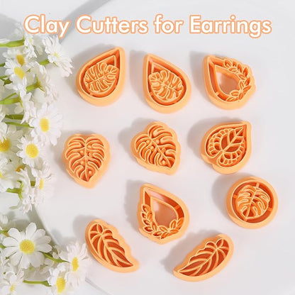 Puocaon Tropical Leaf Polymer Clay Cutters - 10 Pcs Monstera Leaves Clay Earrings Making Kit Botanical Plant Stud Cutters for Earrings Jewelry Making