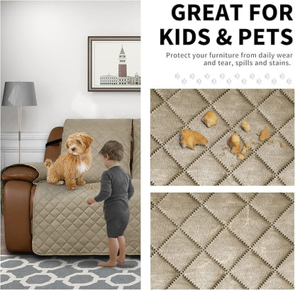 Easy-Going Oversized Recliner Sofa Cover, Reversible Couch Cover for 3 Seat Recliner, Split Sofa Cover for Each Seat with Elastic Straps for Kids, Dogs, Pets (3 Seater, Beige/Beige)