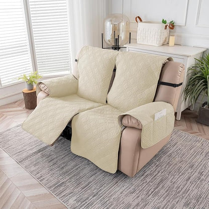 Easehomey Waterproof Loveseat Recliner Cover,Non Slip Reclining Couch Covers for 2 Seat,Dog Chair Cover Furniture Protector Washable Chair Cover with Pocket for Kids,Pets,Dogs(Beige,2Seat)
