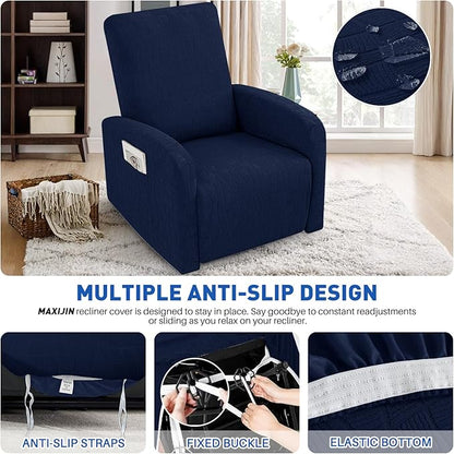 MAXIJIN Waterproof Small Recliner Chair Covers 3 Pieces Recliner Cover That Stay in Place, Lazy Boy Recliner Slipcovers with Pockets Reclining Protector for Pet (Small Recliner, Navy Blue)