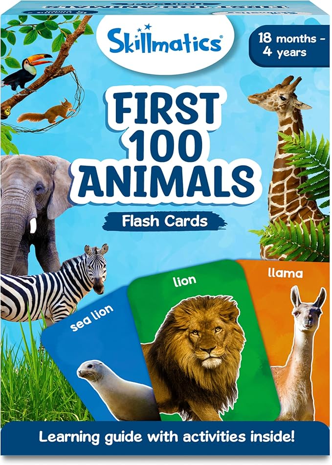 Skillmatics Thick Flash Cards for Toddlers - First 100 Animals, Montessori Toys & Educational Games, Preschool Learning for Kids Ages 1, 2, 3, 4 Years