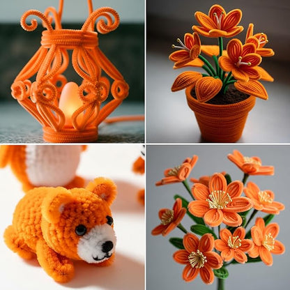 Caydo 200 Pieces Orange Pipe Cleaners for Flowers Making, Craft Chenille Stems for Kids Creative DIY Art Crafts and Home Decorations (12 Inch x 6 mm)