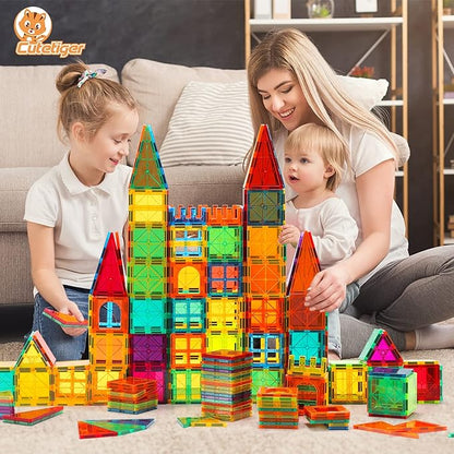 Magnetic Tiles, 64PCS Magnet Building Toys, Magnetic Building Set, Stacking Blocks, Perfect STEM Toys Gift for Kids Boys and Girls