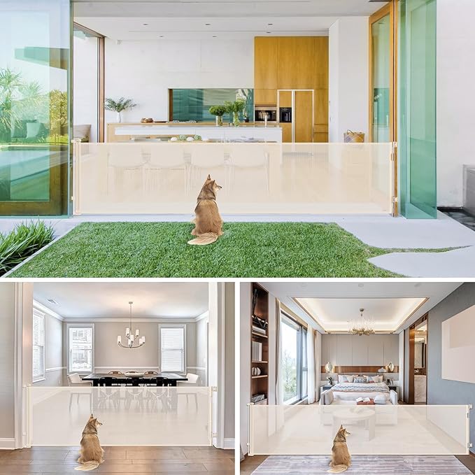 90 Inch Retractable Baby Gates Extra Wide Dog Gates for The House Extra Long Baby Gate for Stairs Child Gates for Wide Openings Large Dog Gate Indoor Outdoor Pet Gates for Dogs, Beige
