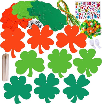 36 Sets Magic Color Scratch Art Shamrock Ornaments Craft Kits St. Patrick's Day Decorations Lucky Shamrock Four-Leaf Clover Ornaments Pom-poms Googly Eyes for Kids Classroom Home Activity Art Project