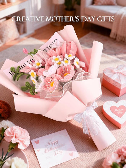LENYNAL 500 Pcs Pastel Pipe Cleaners Craft Bulk, Pink Pipe Cleaner Flower Kit, Glue-Free & Safe for Kids, Step-by-Step Tutorial, 6 Colors Chenille Stems for Flower Making