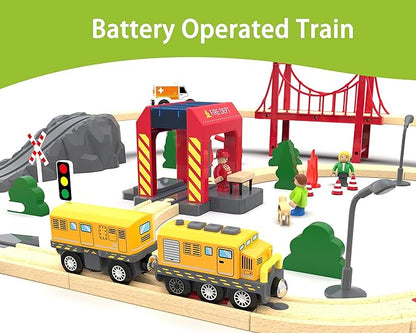 Battery Train Set for Wooden Tracks, Motorized Locomotive Train Toy for Kids, Electric Trains Accessories with Magnetic Trains Compatible with Thomas, Brio, Chuggington, Melissa & Doug