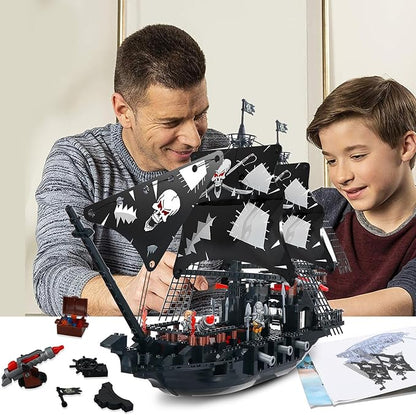 BRICK STORY 809-Piece Black Pirate Ship Building Set with Mini Figures for Kids Age 8+