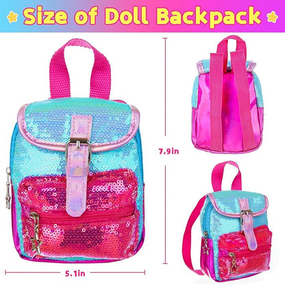 10 Pcs American 18 Inch Doll Accessories, 3-piece 18 Inch Doll Clothes Set with Doll Shoes, Hair Clip, Gradient Backpack, Bracelet, Sunglasses, Notebooks, Toy Tablet, Phone - Best Gift for Kids