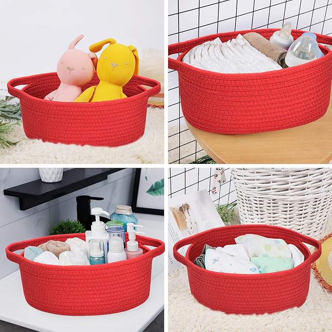 ABenkle Small Basket with Handles - Decorative Durable Rope Woven Storage Bin Shelf Storage Organizer Cube, Easter Baby Gift Basket, 12"x8"x5"