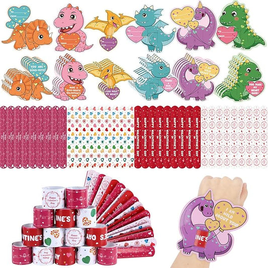 Hooqict Slap Bracelets Valentines Day Cards for Kids School Classroom 36 Pcs Dinosaur Valentines Cards Set Valentines Party Favors Exchange Gifts for Students