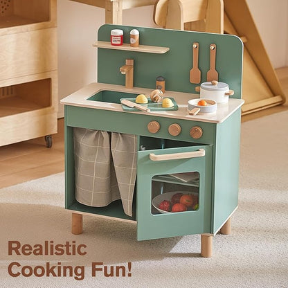 Giant bean Play Kitchen, Nordic Wooden Kitchen Playset Toy for Kids with Cookware Accessories, Pretend Play Cooking Food Set for 3+ Year Old Toddler Boys Girls