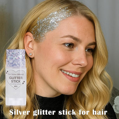 Silver Hair Glitter Stick,Cheer Body Face Glitter,Mardi Gras Outfit for Women,Rave Music Festival Singer Concert Accessories,Waterproof Halloween Cosplay Shimmer Makeup