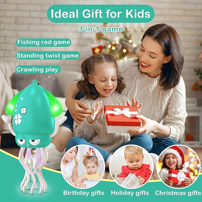 Plnmlls Dancing Octopus Toy,Tummy Time Toys,with Music and LED Light,Built-in Rechargeable Battery and Volume Can be Turned Off for 6-12 12-18 36 Months Walking Toddler Birthday Gift(Green)