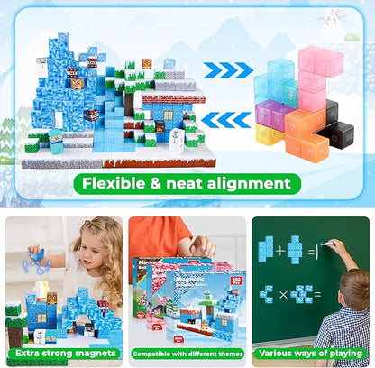 Magnetic Blocks - 100PCS Magnetic Blocks Build Frozen Castle - Magnetic Toys for Montessori Toddler Christmas Birthday Gifts - STEM Sensory Toys for 3 4 5 6 7 8 9 10 Year Old Girls