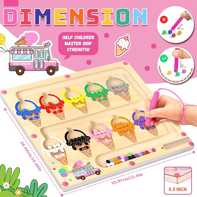 Uiseba Montessori Magnetic Color and Number Maze Toy for Toddlers Fine Motor Skills Educational Play for Girls Ages 3 to 5 Birthday Gift Interactive Learning Magnetic Maze