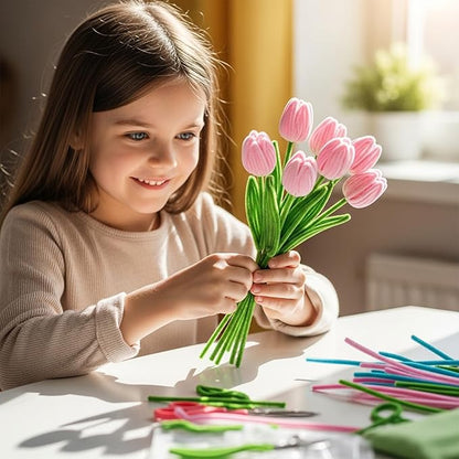 Caydo 200 Pieces Jade Pink & Moss Green Pipe Cleaners for Flowers,Thick Fluffy Chenille Stems for Kids Arts & Crafts and Mother's Day Decorations